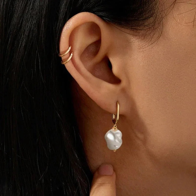 Gold-Plated Faux Pearl Drop Earrings for Women