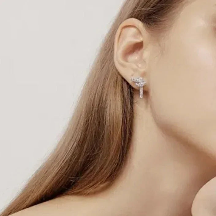 Gold-Plated Cubic Zirconia Bow Stud Earrings for Women