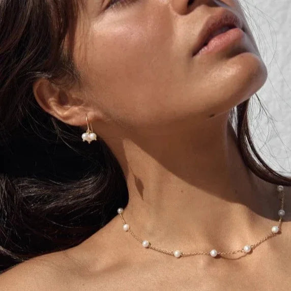 Gold-Plated Stainless Steel Faux Pearl Beaded Necklace for Women