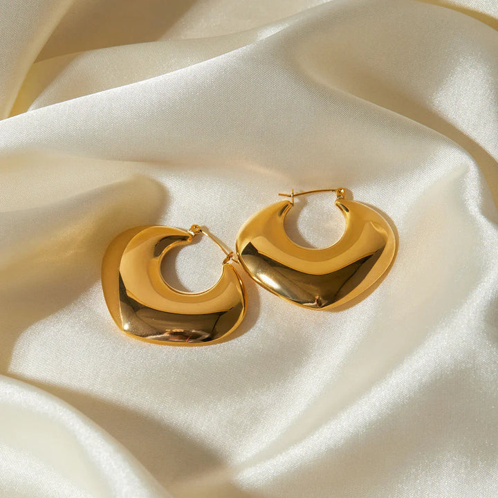 Gold-Plated Hoop Earrings with Sculptural Spade Circle Design