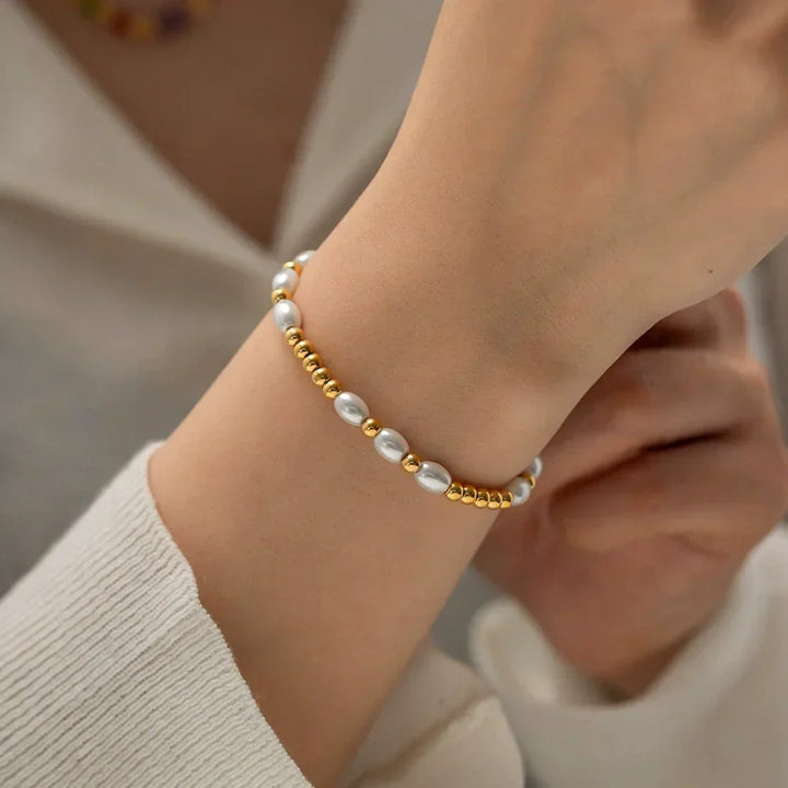 Gold-Plated Faux Pearl Beaded Bracelet for Women
