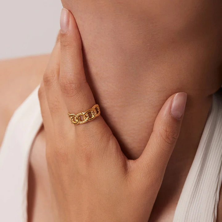 Gold-Plated Ring with Open-Ended Chain-Link Design