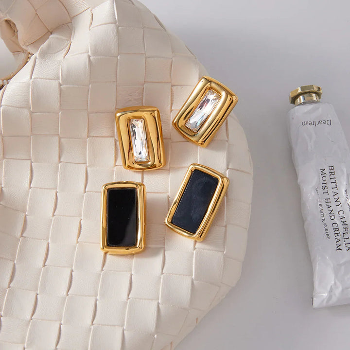 Gold Plated Geometric Enamel Earrings