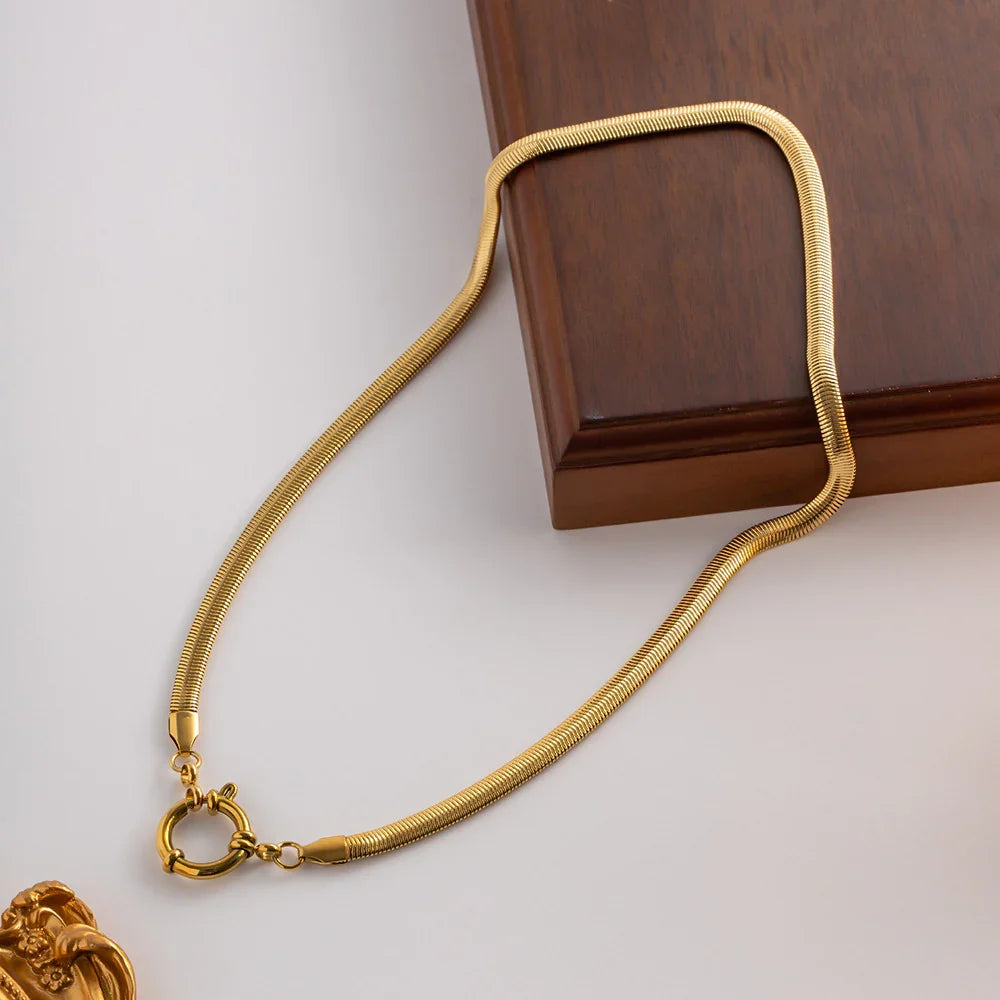Gold-Plated Snake Chain Necklace with Round Pendant