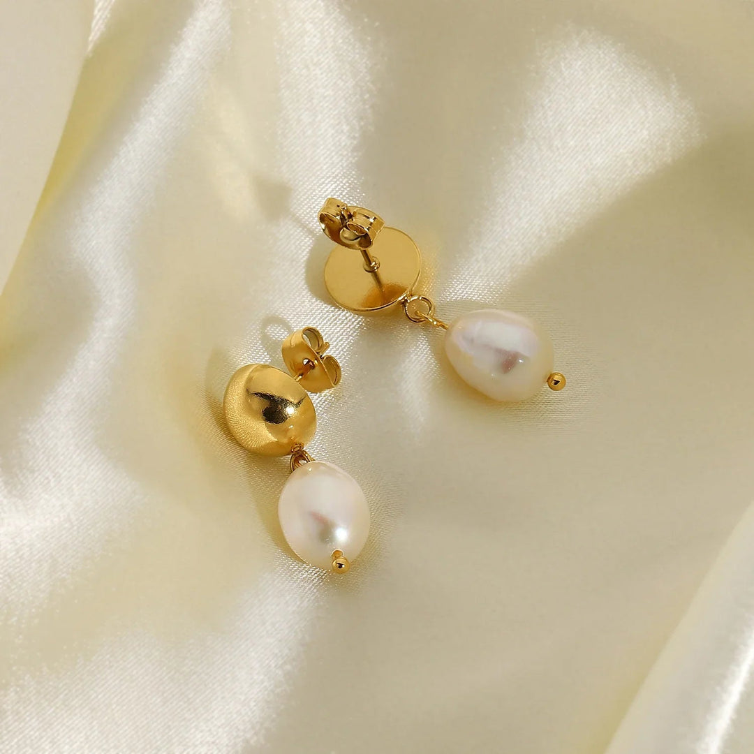 Gold-Plated Faux Pearl Drop Earrings with Stainless Steel for Women
