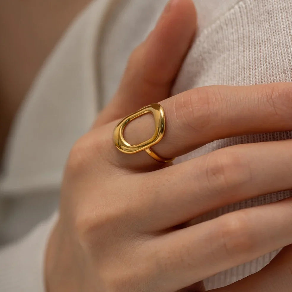 Gold-Plated Statement Ring with Stainless Steel