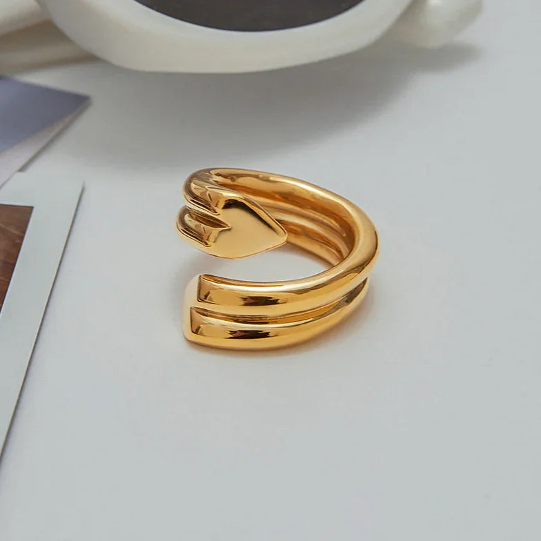 Gold Plated Statement Heart Twist Ring for Women