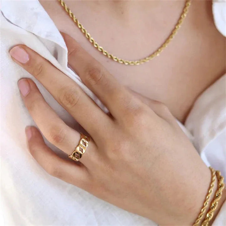 Gold-Plated Cuban Link Ring for Women