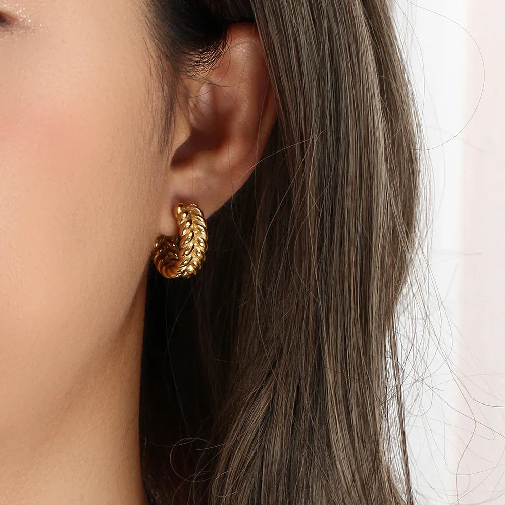 Gold-Plated Woven Hoop Earrings for Women