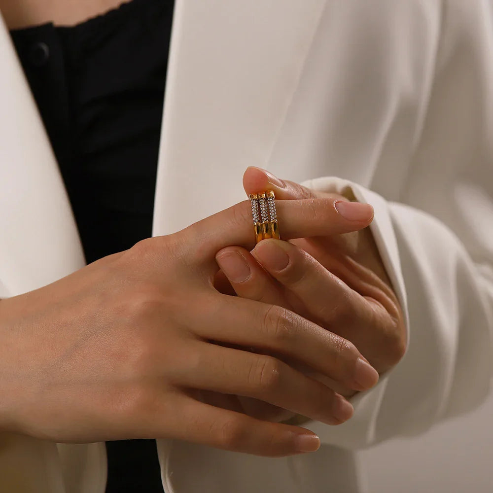 Gold-Plated Cubic Zirconia Wide Band Ring for Women