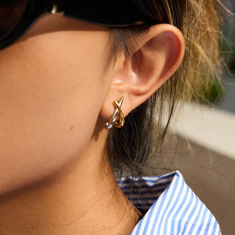 Two-Tone Crisscross Stud Earrings for Women