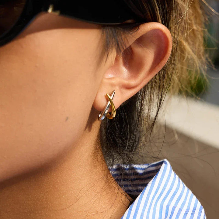 Two-Tone Crisscross Stud Earrings for Women