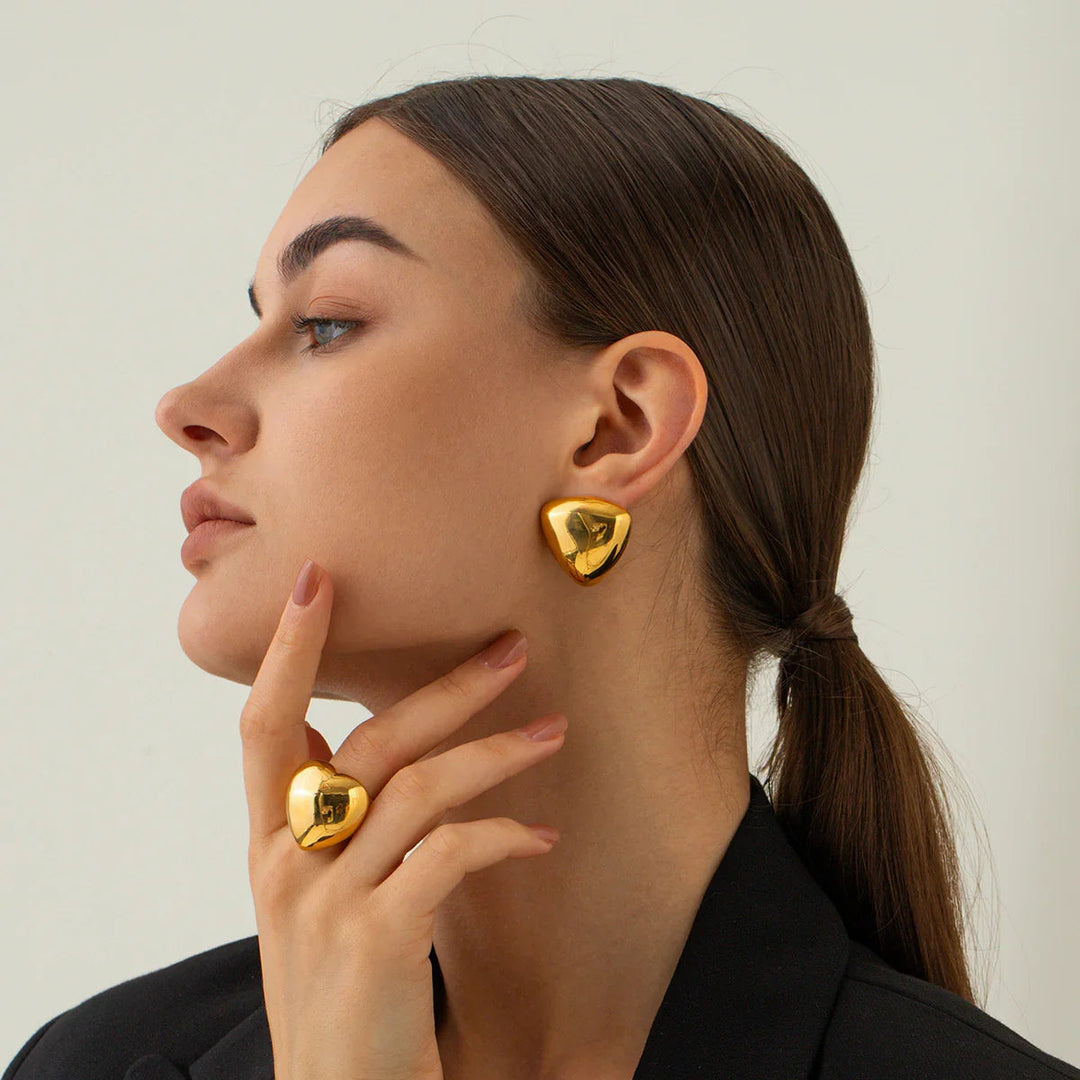 Gold-Plated Rounded Triangle Stud Earrings