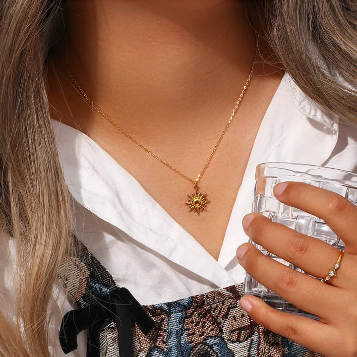 Gold-Plated Celestial Sun Pendant Necklace