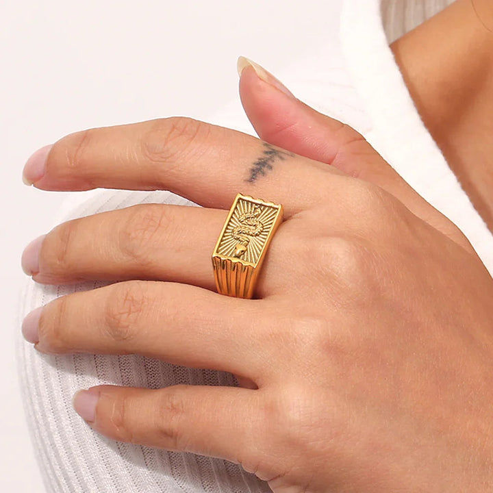 Gold-Plated Serpent Signet Ring For Women