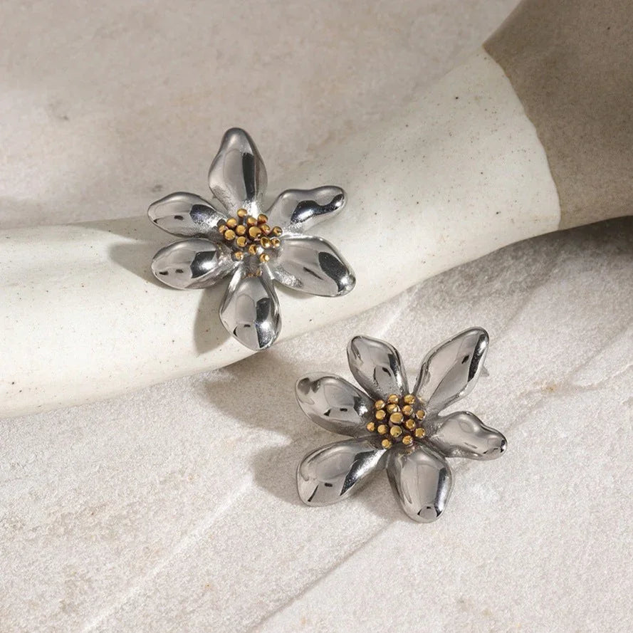 Gold-Plated Flower Petal Earrings