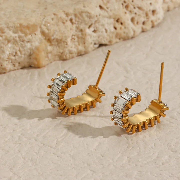 Gold-Plated Diamond Huggie Earrings For Women