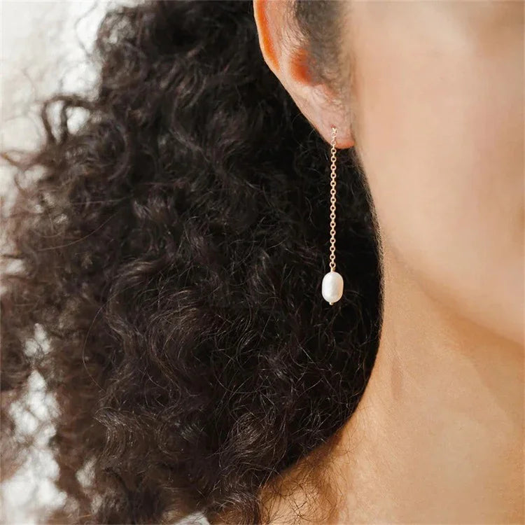 Gold-Plated Faux Pearl Tassel Drop Earrings