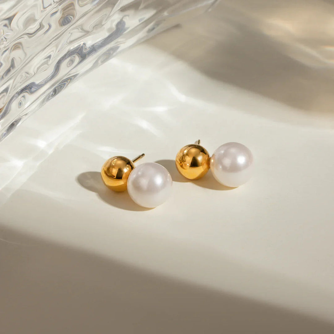 Gold-Plated Nautica Dome Faux Pearl Earrings