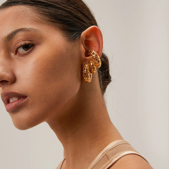 Gold-Plated Hollow Lace Earrings for A Luminous Statement