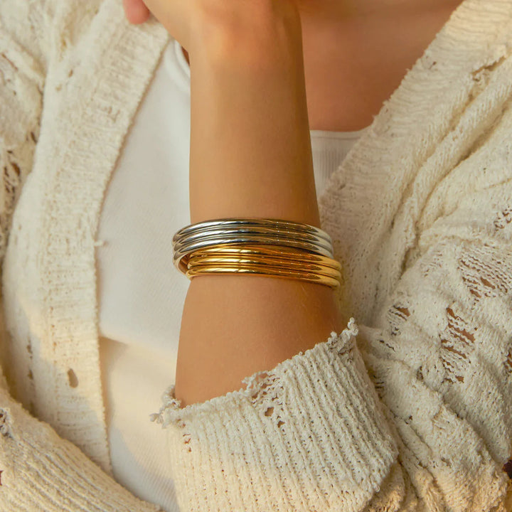 Gold-Plated Cuff Bracelet with multi-bangle design