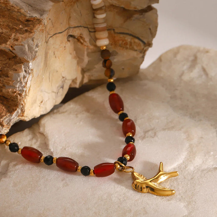 Gold-Plated Glass Stone Beaded Necklace