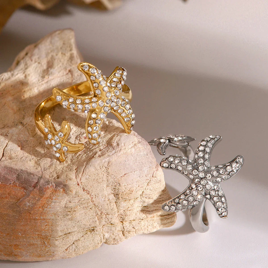 Gold-Plated Starfish Diamond Open Ring