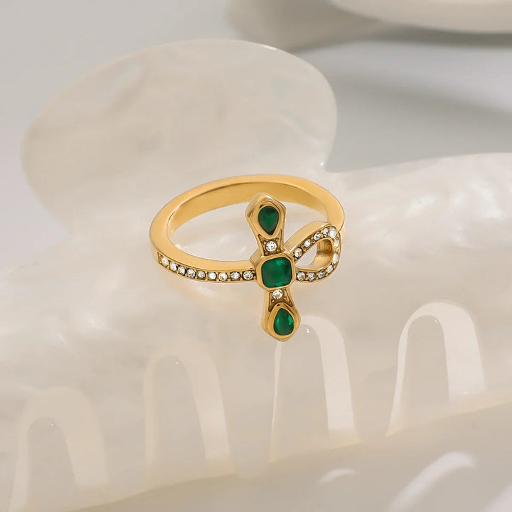 Gold-Plated Cubic Zirconia Knot Ring for Women