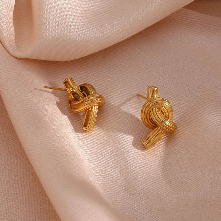 Gold-Plated Rope Knot Stud Earrings