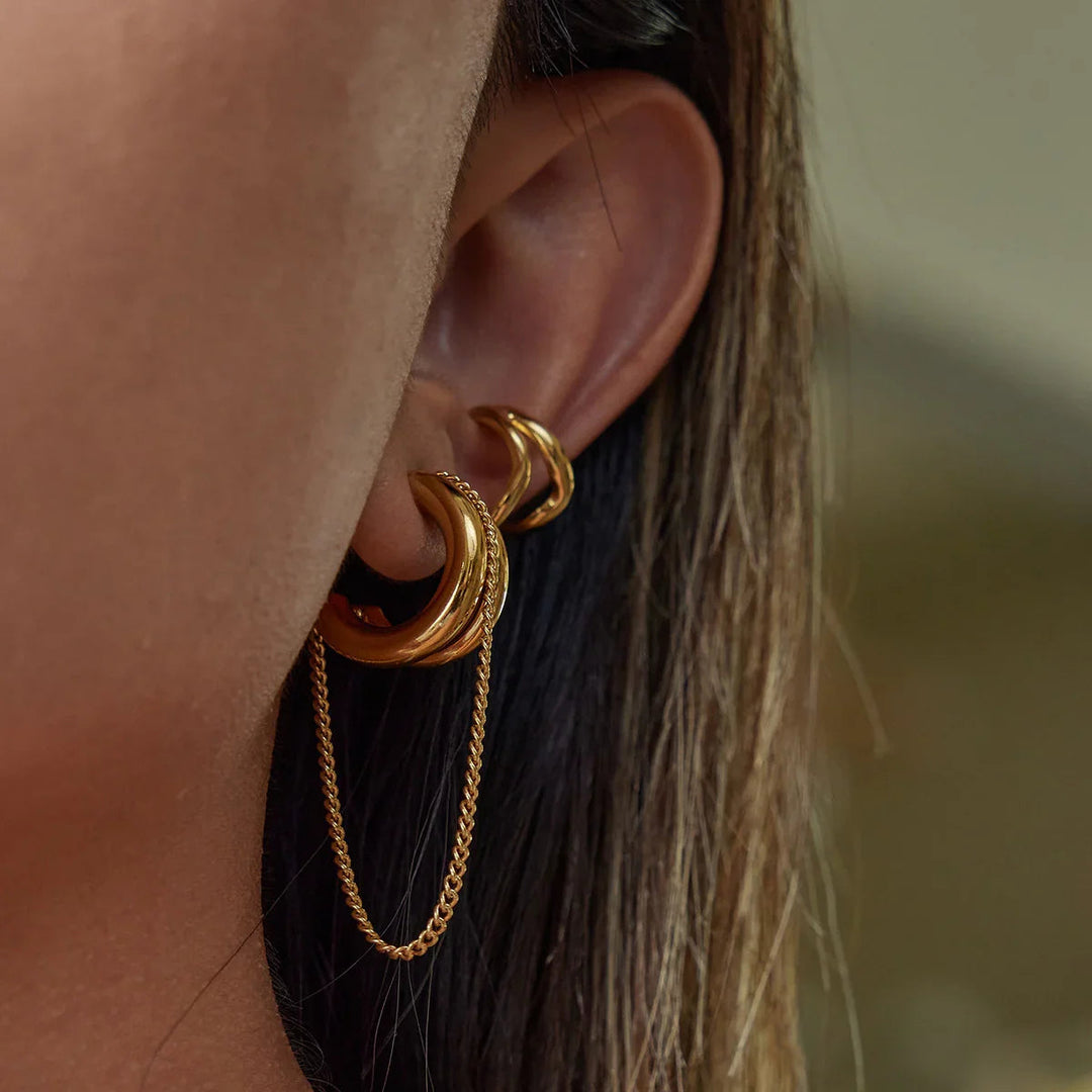 Gold-Plated Stainless Steel Chain Hoop Earrings for Women