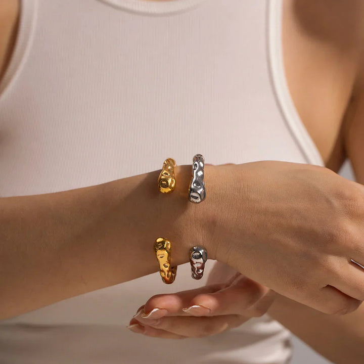 Gold-Plated Hammered Cuff Bracelet and Classic Design