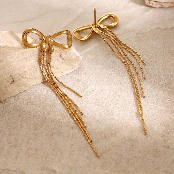 Gold-Plated Stainless Steel Bow Earrings
