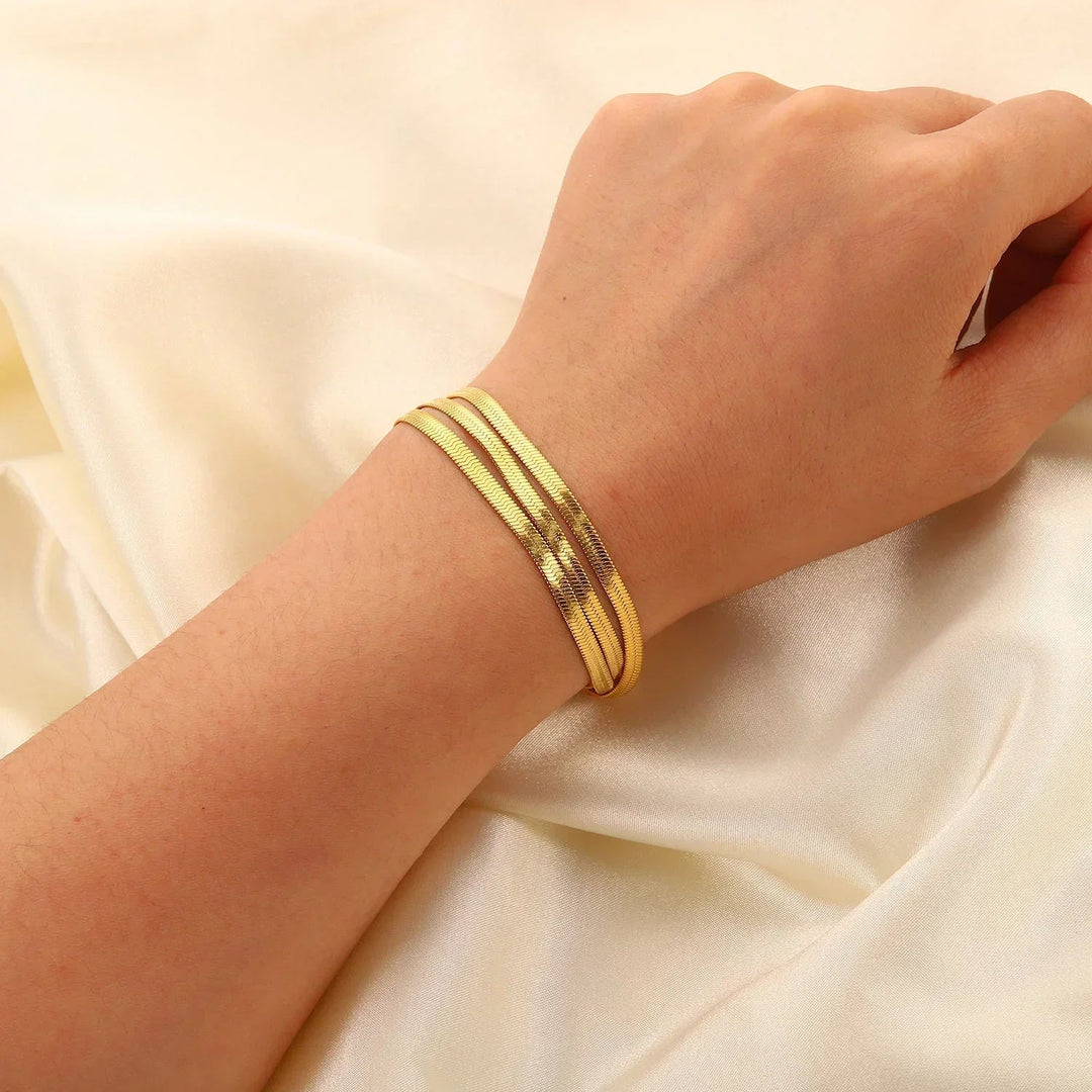 Gold-Plated Layered Herringbone Bracelet