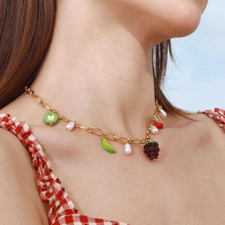 Gold-Plated Faux Pearl Charm Necklace for Women