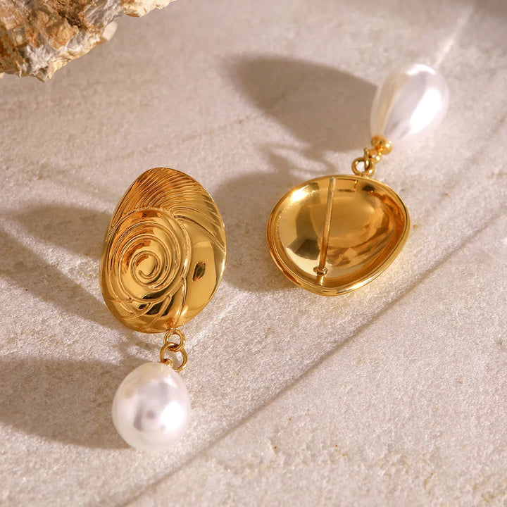Gold-Plated Nautical Dome Freshwater Pearl Earrings