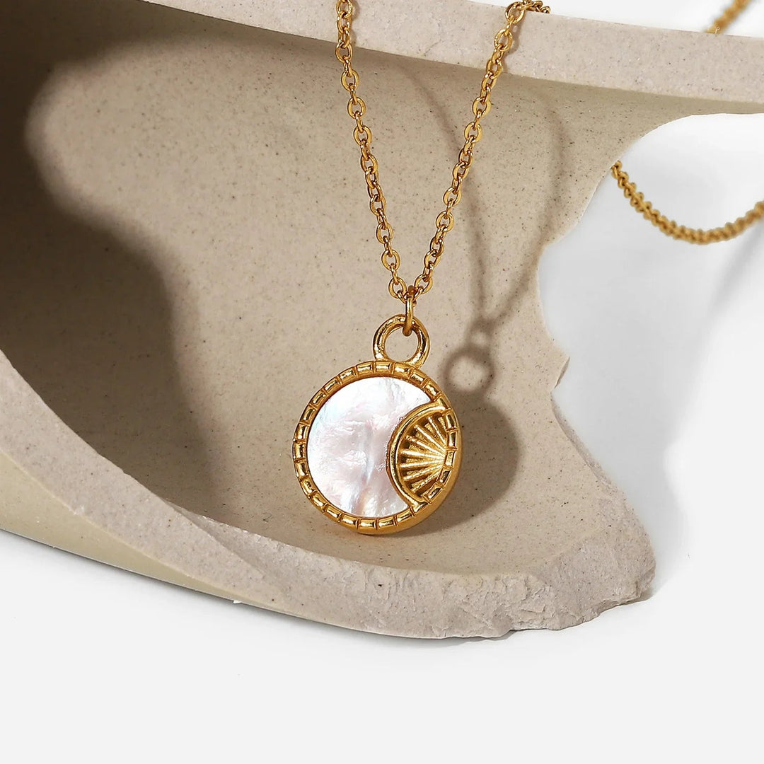 Gold-Plated Freshwater Pearl Necklace with Geometric Pendant