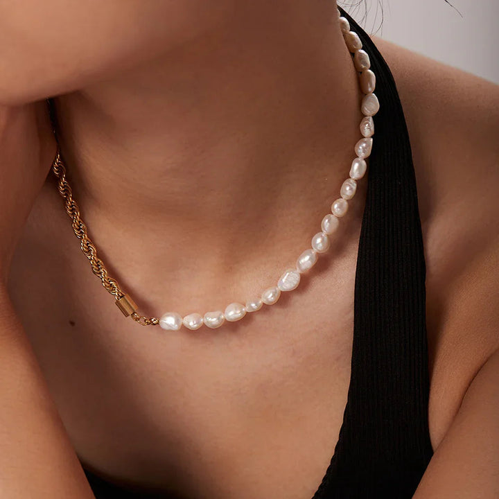 Statement Gold-Plated Faux Pearl Chain Necklace for Women