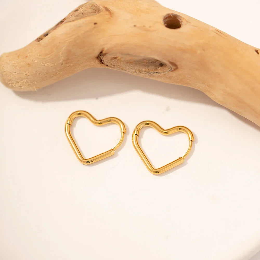 Gold-Plated Heart Hoops with Waterproof Stainless Steel