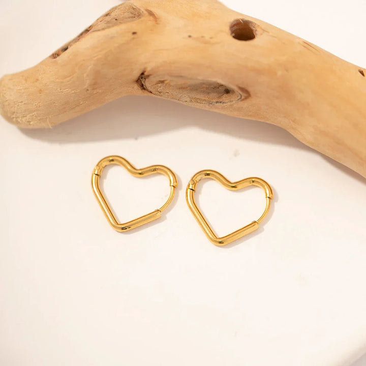 Gold-Plated Heart Hoops with Waterproof Stainless Steel