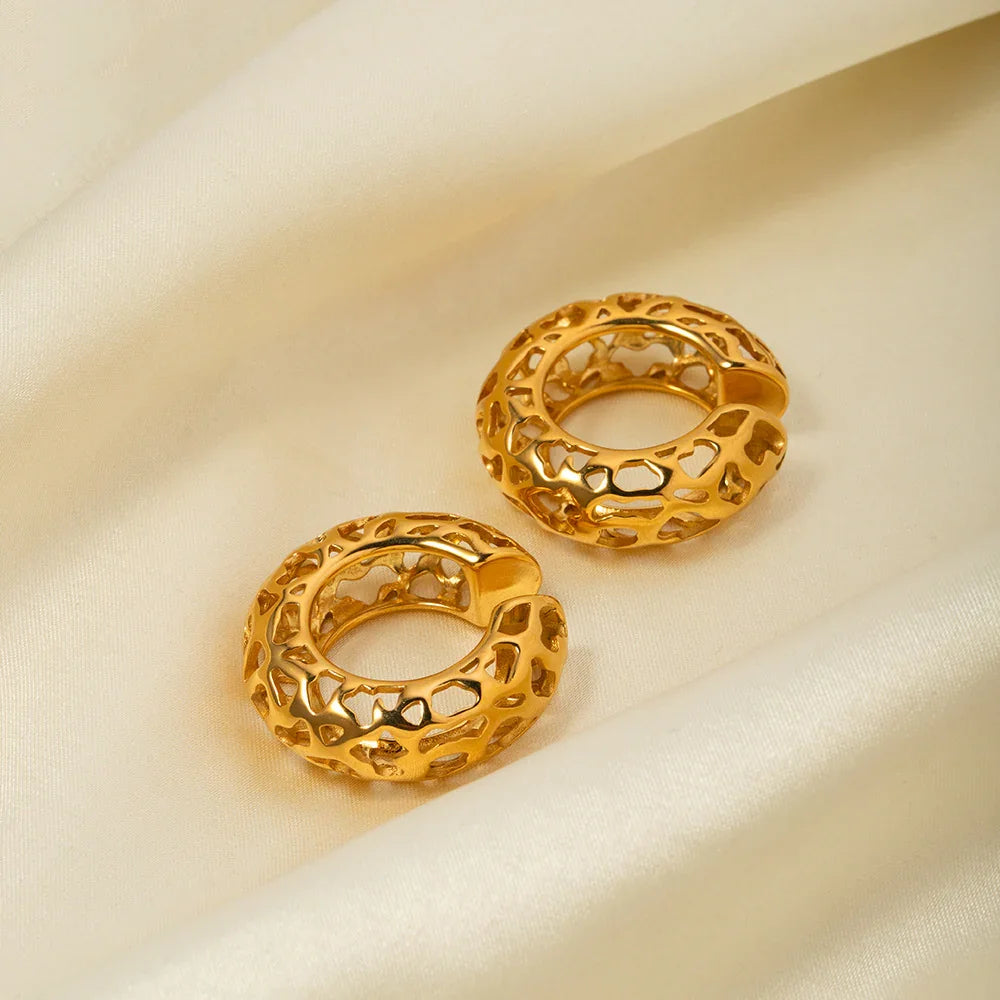 Gold-Plated Hollow Lace Earrings for A Luminous Statement