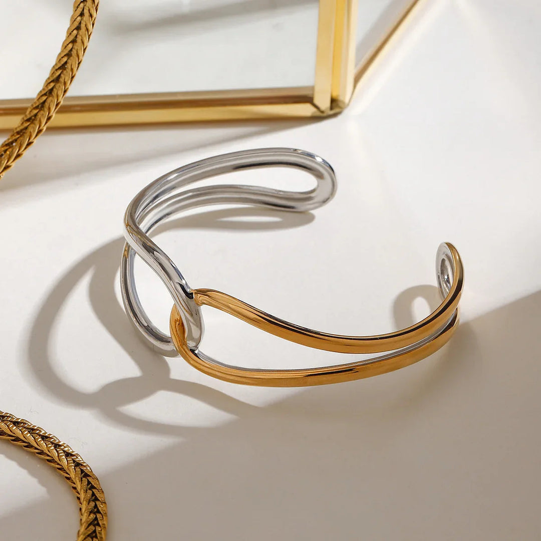 Gold-Plated Silver-Tone Cuff Bangle for Women