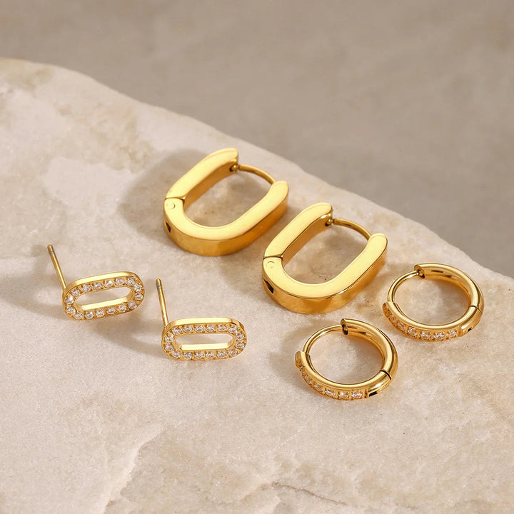 Gold-Plated CZ Hoop Earring 3-Piece Set
