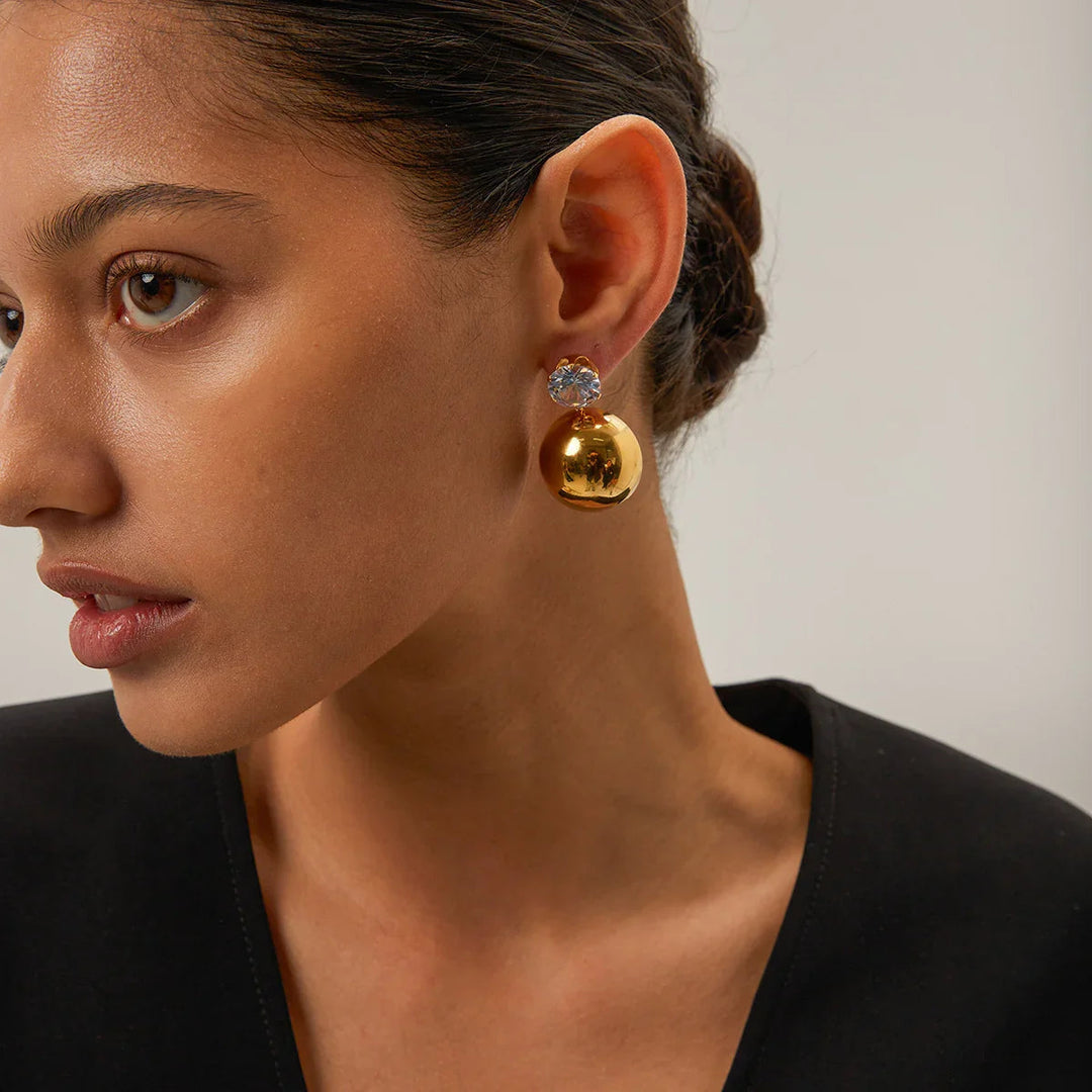 Gold-Plated Dome Earrings with CZ Stone