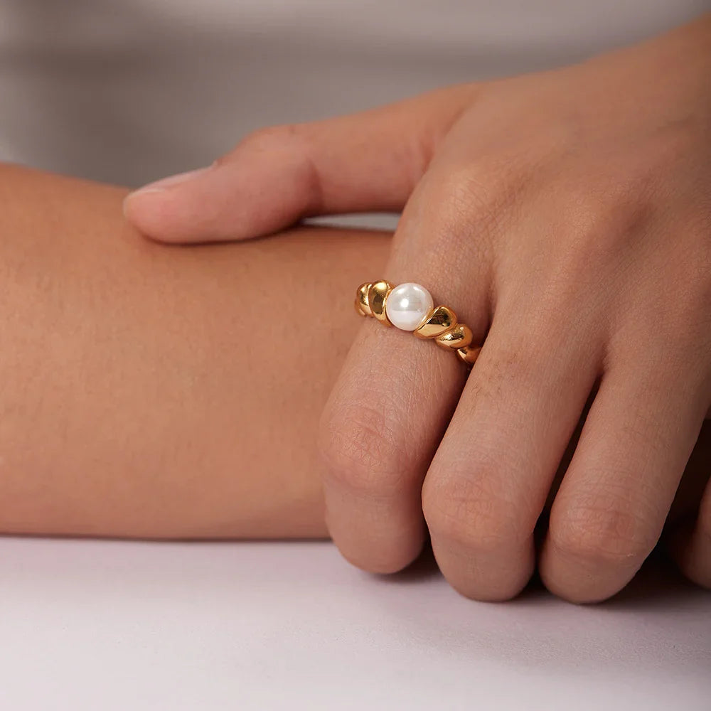 Gold-Plated Ring with Freshwater Pearl Detail