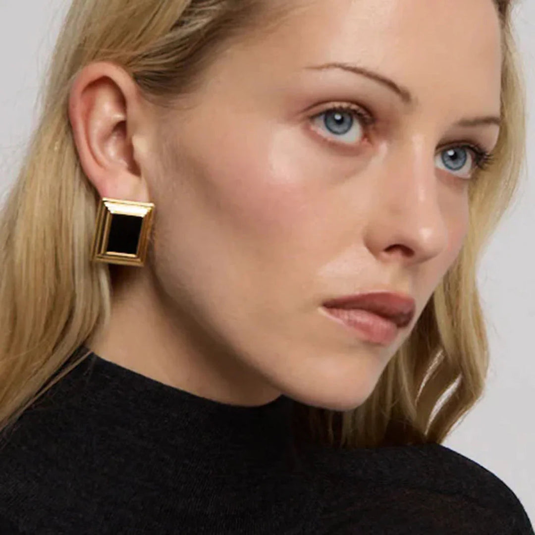 Gold-Plated Enamel Stud Earrings for Women