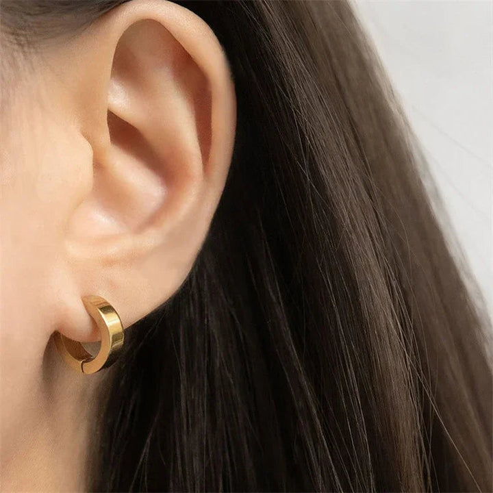 Gold-Plated  Stainless Steel  Chunky Huggie Earrings for Women