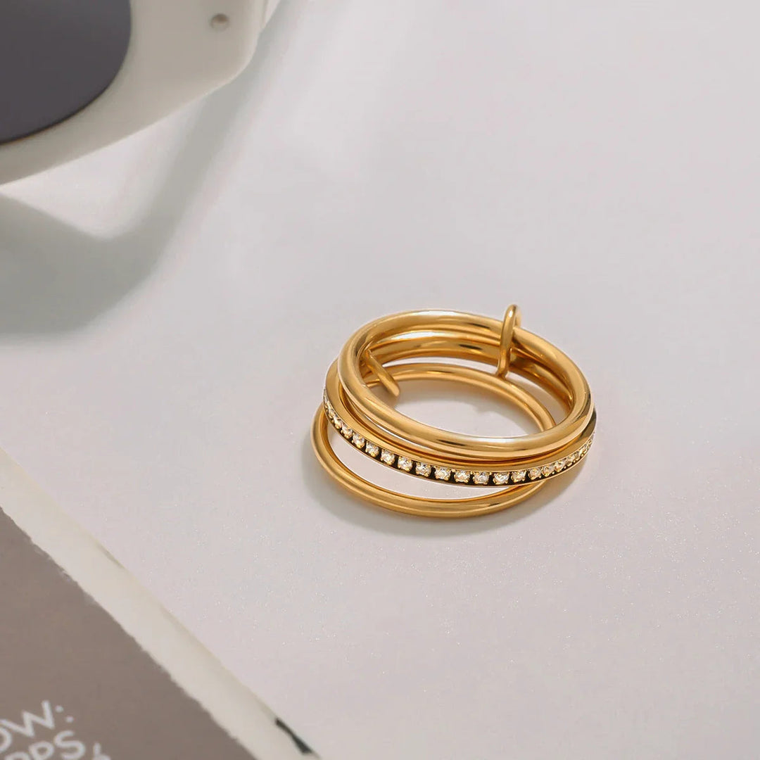 Gold-Plated Cubic Zirconia Stackable Ring Set for Women