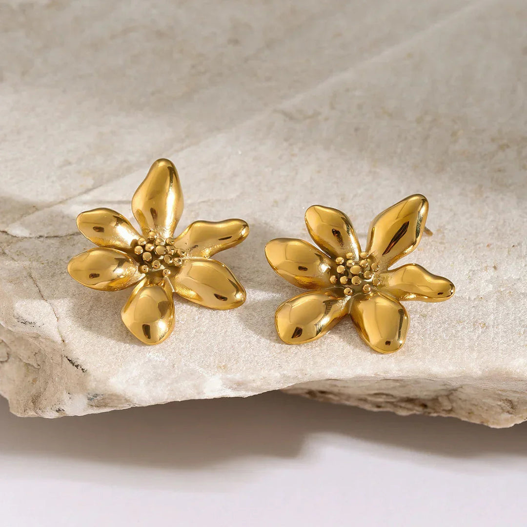 Gold-Plated Flower Petal Earrings