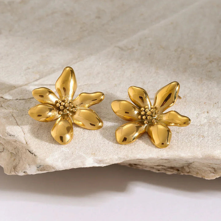 Gold-Plated Flower Petal Earrings