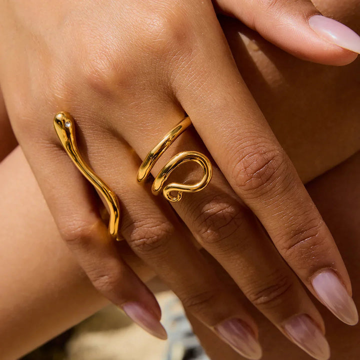 Gold Plated Stainless Steel Snake Statement Ring for Women
